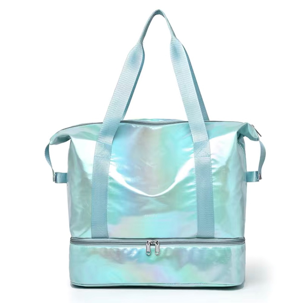 Iridescent Duffle Bag Green Pearlized Shiny Texture